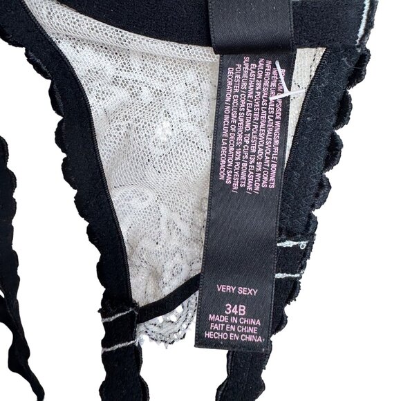 Victorias Secret Blk/Wht Very Sexy Lace Multi Strap Underwire Bra 34B Whimsigoth - Picture 6 of 8